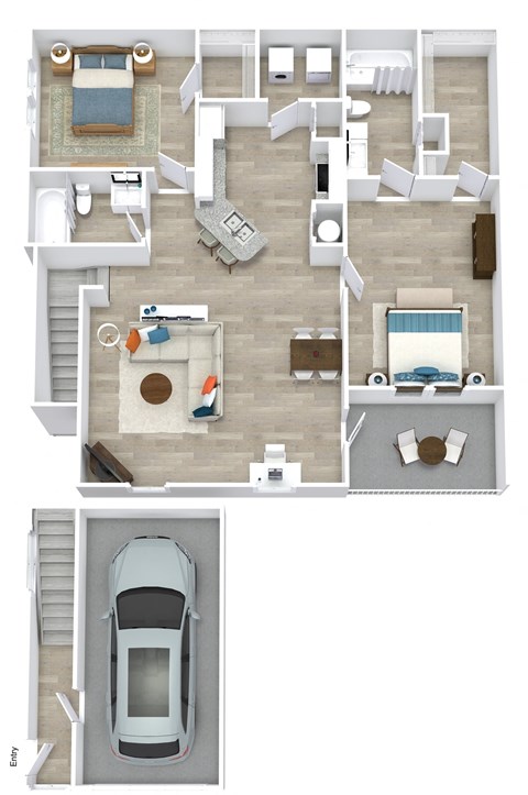 Floor plan for 2 beds, 2 baths, 1282 sqft